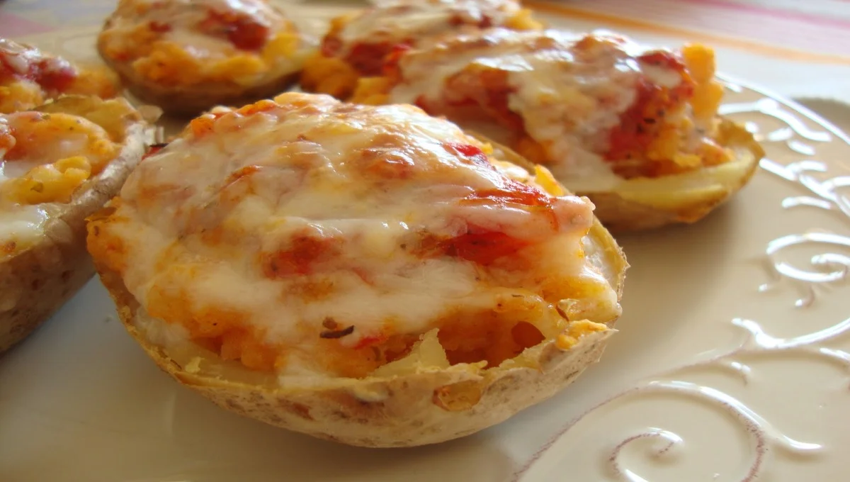 Batata Recheada com Tomate e Queijo assada no forno muito fácil de fazer