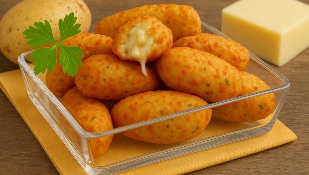 Bolinho de Arroz Cozido com Batatas e Recheio de Queijo