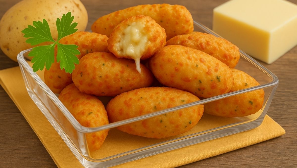 Bolinho de Arroz Cozido com Batatas e Recheio de Queijo