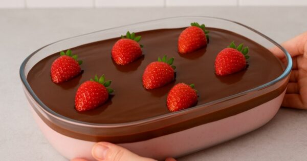 Sobremesa Gelada de Morango com Toque de Chocolate com 3 ingredientes