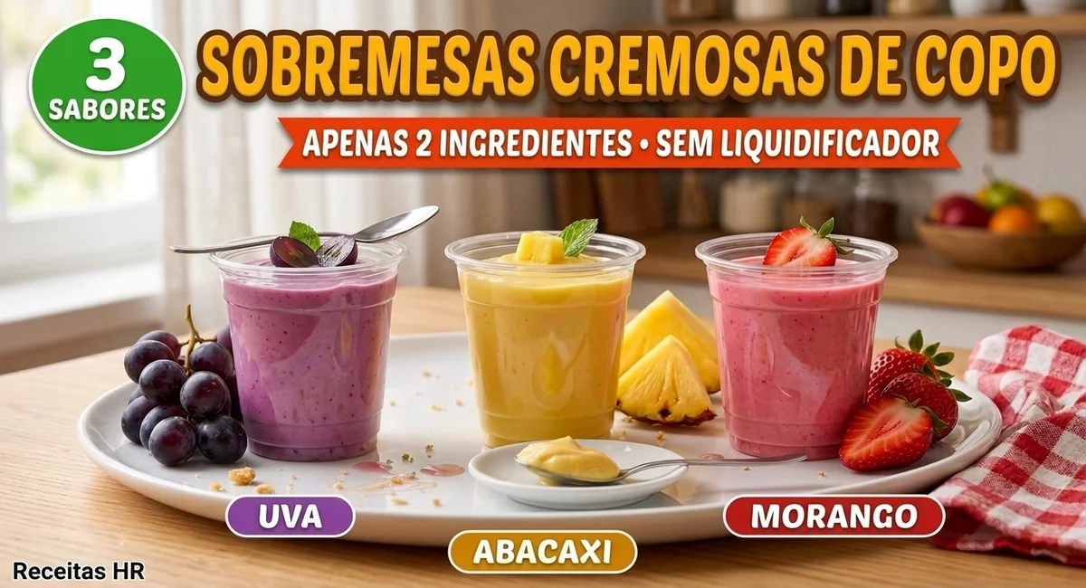 3 Receitas de Sobremesa Gelada com 2 Ingredientes Uva, Abacaxi e Morango